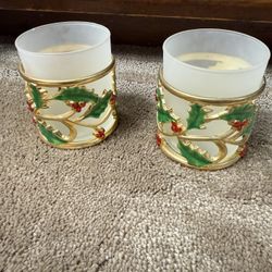 Lenox Holiday Gold Votive Holly & Berries Set Of Two Frosted filigree Candle Holder