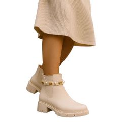 Tinstree Rhinestone Studded Chelsea Ankle Boots Womens 7.5 Ivory Chunky Platform