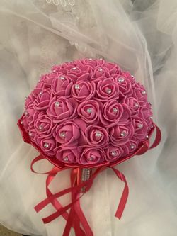 Pink Artificial Rose Bridal Bouquet
