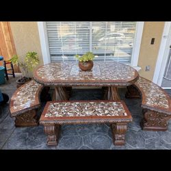 Concrete Table With two Oval Benches And  two Long benches