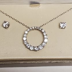 925 Sterling Silver Circle Of Life Pendant Necklace And Earrings Set. NIB