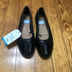 Women’s casual dress cap around toe quilted ballet flat shoes black.7W