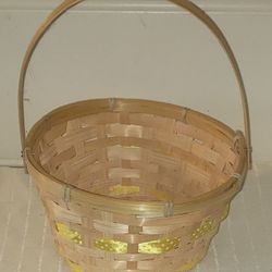Weaved (Easter) Basket with Yellow Polka Dot Ribbon