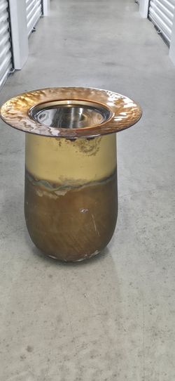 Vintage Metal Drum Storage Side Table w/ Removable Glass Top