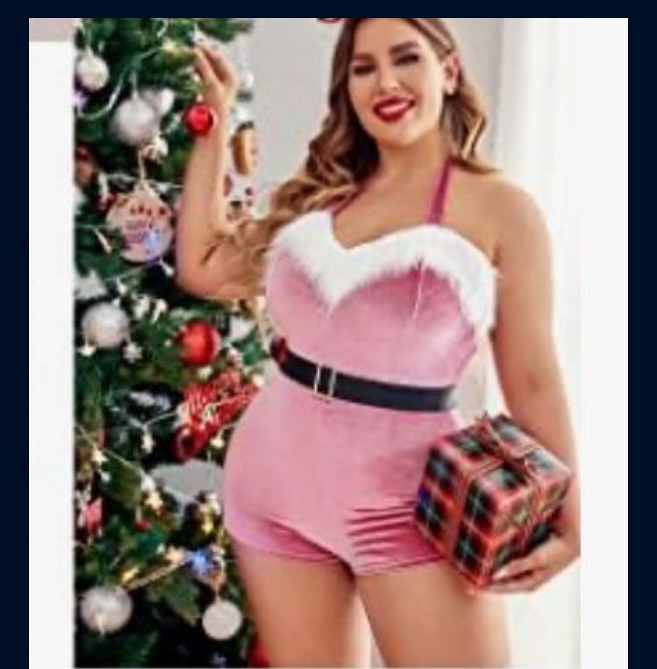 Sexy Santa Velvet Romper Christmas Shorts Bodysuit Lingerie with Belt and headband