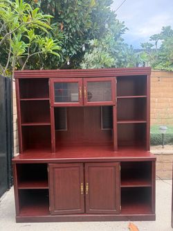 Cherry Wood Entertainment Center with Hutch and night stand