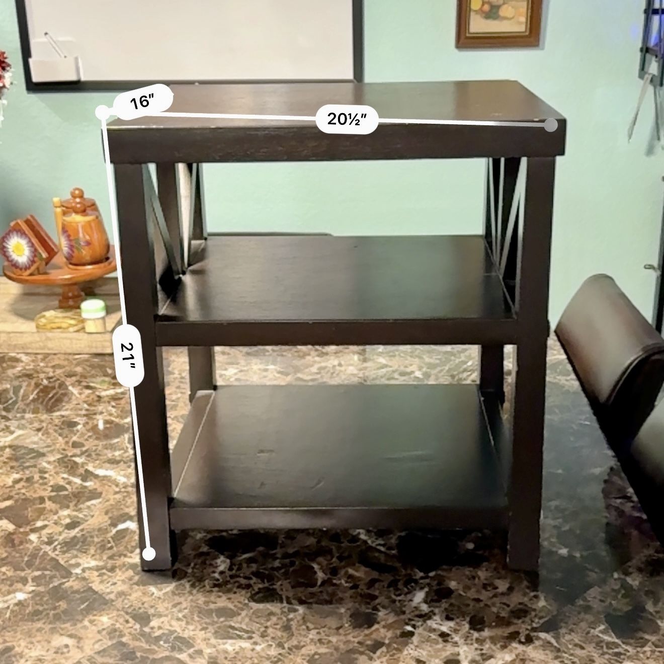 Wood side end table printer stand espresso dark brown good condition but with marks and scratches
