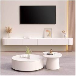 110inch Modern Floating TV Unit/ Wall-Mounted Entertainment Media Console | Large Storage TV Bench for Living Room & Office 