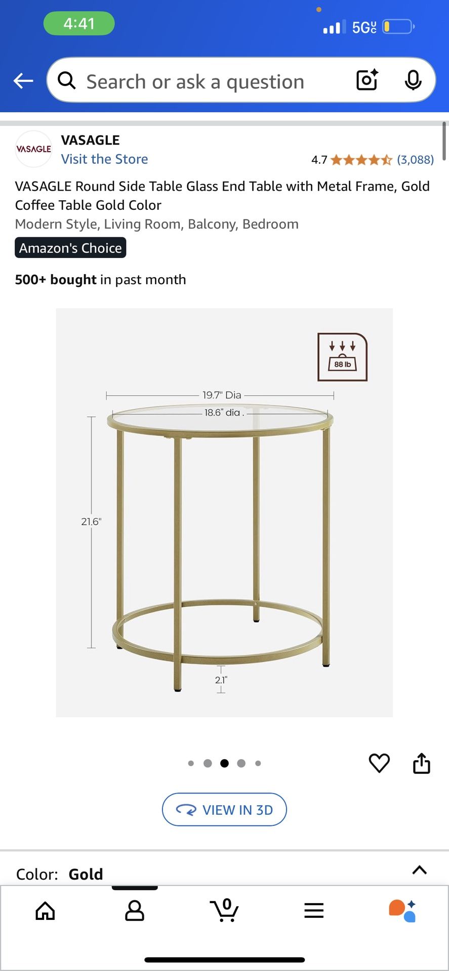 Gold Accent Side Table
