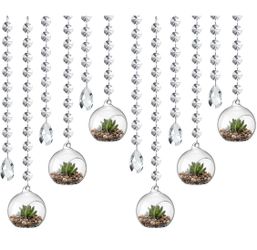 GlikCeil 112 Pcs 3.15'' Hanging Glass Tealight Holder Globe With K9 Crystal Garland Strands,Teardrop Pendant Hanging Tealight Candle Holder Orbs Air P
