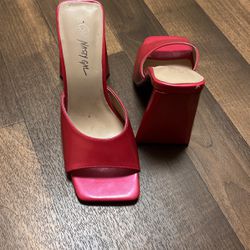Open Toed Heeled Mules, Size 5/38, Color Pink
