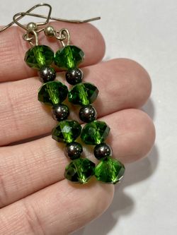 Shiny Green Faceted Glass Stacked Beads Drop Dangle Earrings