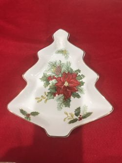 Mikasa Christmas Tree Candy Dish Holiday Bloom Fk026 8-1/2