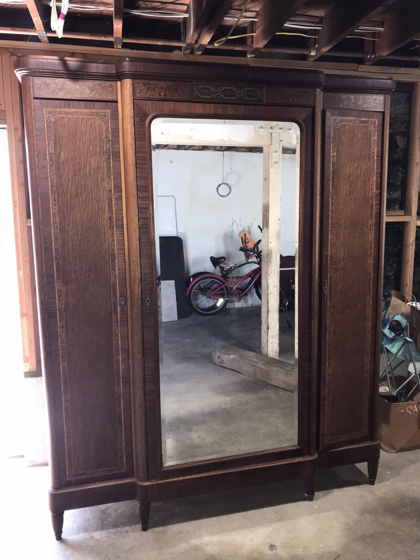 19th Century Hancrafted Antique Maple French Armoire w/ skeleton key, peg construction