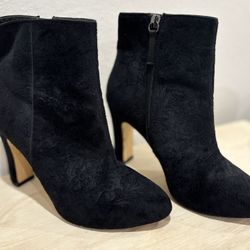 White House Black Market Black floral suede ankle boots, Size 6