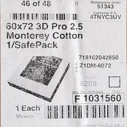 Masterpiece 3D Pro 2.5" Deep Monterey 10.5 oz Cotton Medium Texture Stretched Canvas 60" x 72" White 
