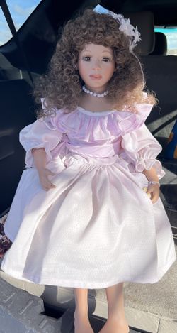 ceramic Doll With heart  Chair pink