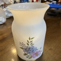 Large Frosted Glass Vase W/ Flowers