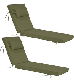 Outdoor Chaise Lounge Cushions Waterproof Fade Resistant Patio with Removable Cover. 2PC- Olive Green