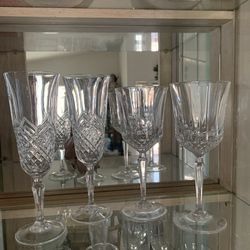 2 Crystal Champagne and Wine Glasses