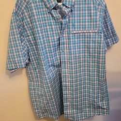 Ariat Pro Series Shirt Men's XL Short Sleeve Button Up Teal/white Plaid