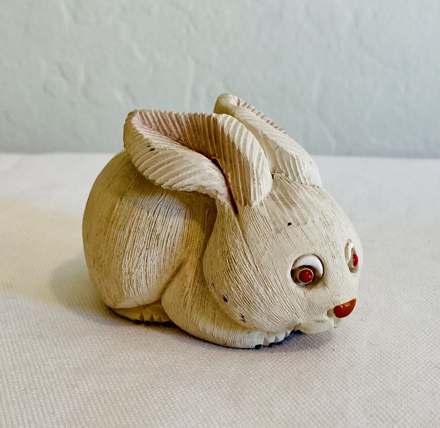 Artesania Rinconada Uruguay Vtg Bunny Rabbit #38 Pink Eyes Clay Sculpture Signed