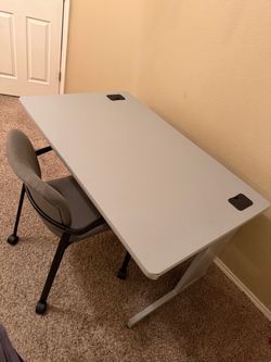 Gray Office Desk and Office Chair