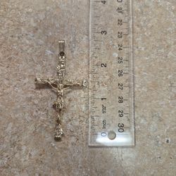 14k Yellow Gold Crucifix Pendant 3"