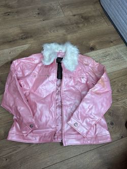 VTG Arizona Pink Faux Leather Jacket with Fur Collar see pictures please for conditions