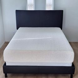 Very Nice Full Memory Foam Mattress, Boxspring and Leather Bed Frame