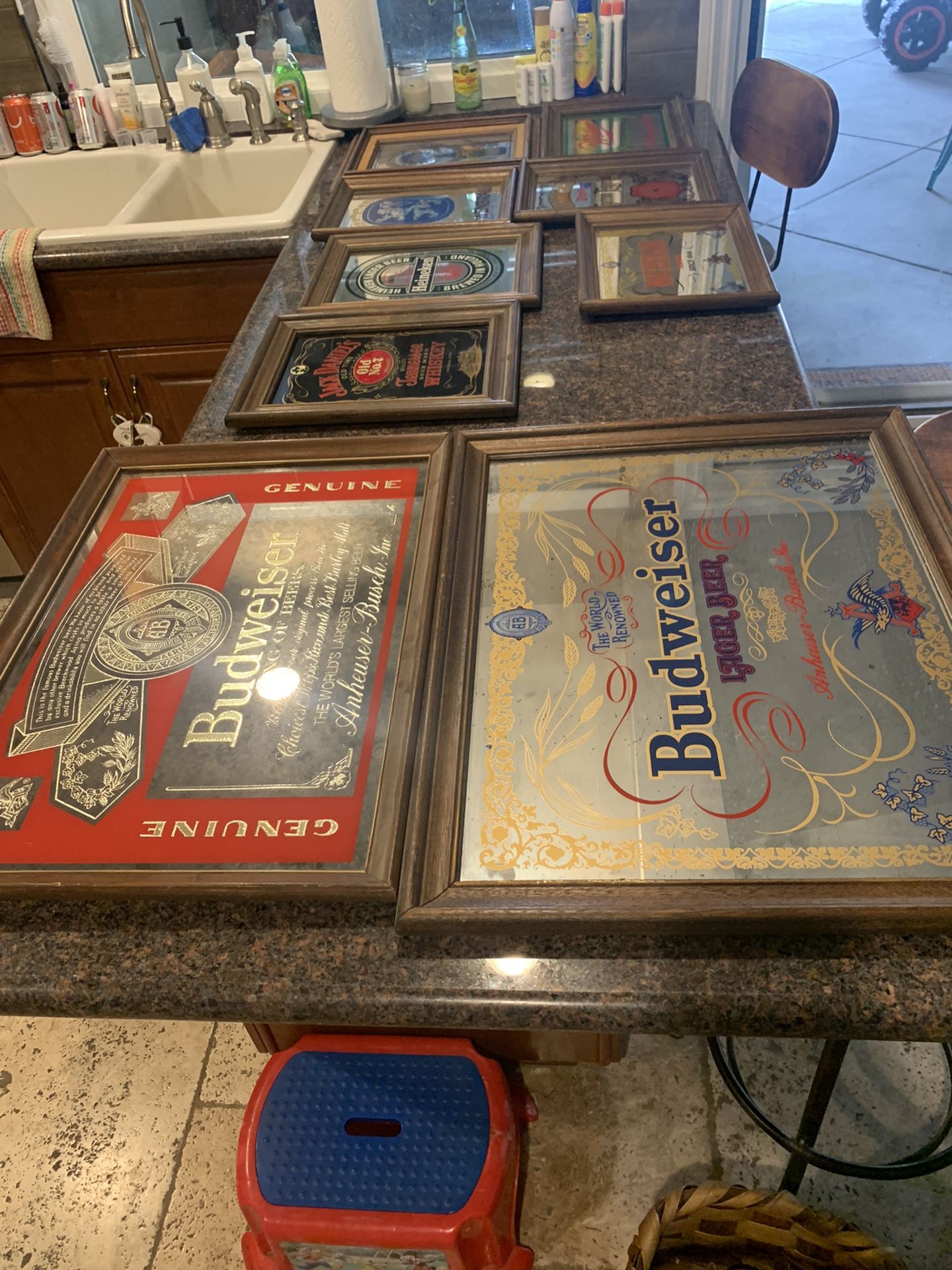 1970s-80 S Vintage Beer Mirrors 6 Smaller 2 Larger Selling Together Bundle Deal