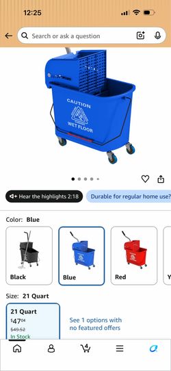 HOMCOM Commercial Mop Bucket with Side Press Wringer on Wheels for Floor Cleaning, 21 Quart, Separate Dirty and Clean Water, for Home Apartment Small 