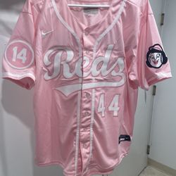 Ladies Cincinnati Reds Pink De La Cruz stitched jerseys message for size Availability 