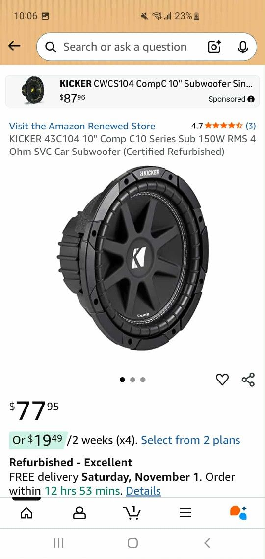 10 Inch Kicker Subwoofer