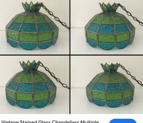 Vintage Tiffany Style Stained glass chandelier. Works Perfectly