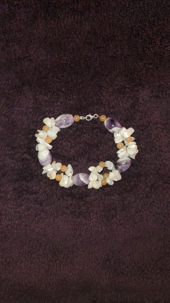 Vintage 80'S Multi Stone 8 " Silver Clasp Bracelet