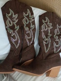 Brown Suede Rhinestone Cowboy Boots