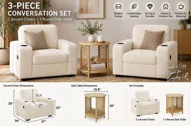 3-Piece Conversation Set – 2 Accent Chairs + Side Table
