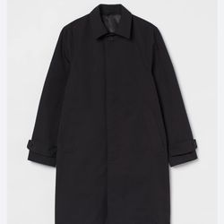 H&M WOOL-BLEND CAR COAT hidden buttons black men 46 R winter NEW trench