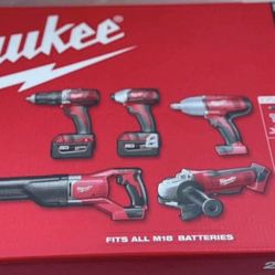 Milwaukee M18 18V Lithium-lon Cordless Combo Tool Kit (5-Tool) with Two 3.0 Ah Batteries, Charger