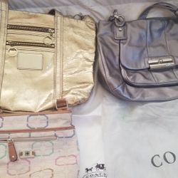 Gold, Silver Coach bags, other purses