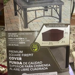 New 38-in Brown Square Firepit Cover, elastic helm, water resistant