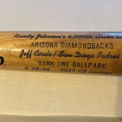 Arizona Diamondbacks “ERROR” Bat commemorating the 4,000th STRIKEOUT by Ace pitcher #51 “THE BIG UNIT” RANDY JOHNSON