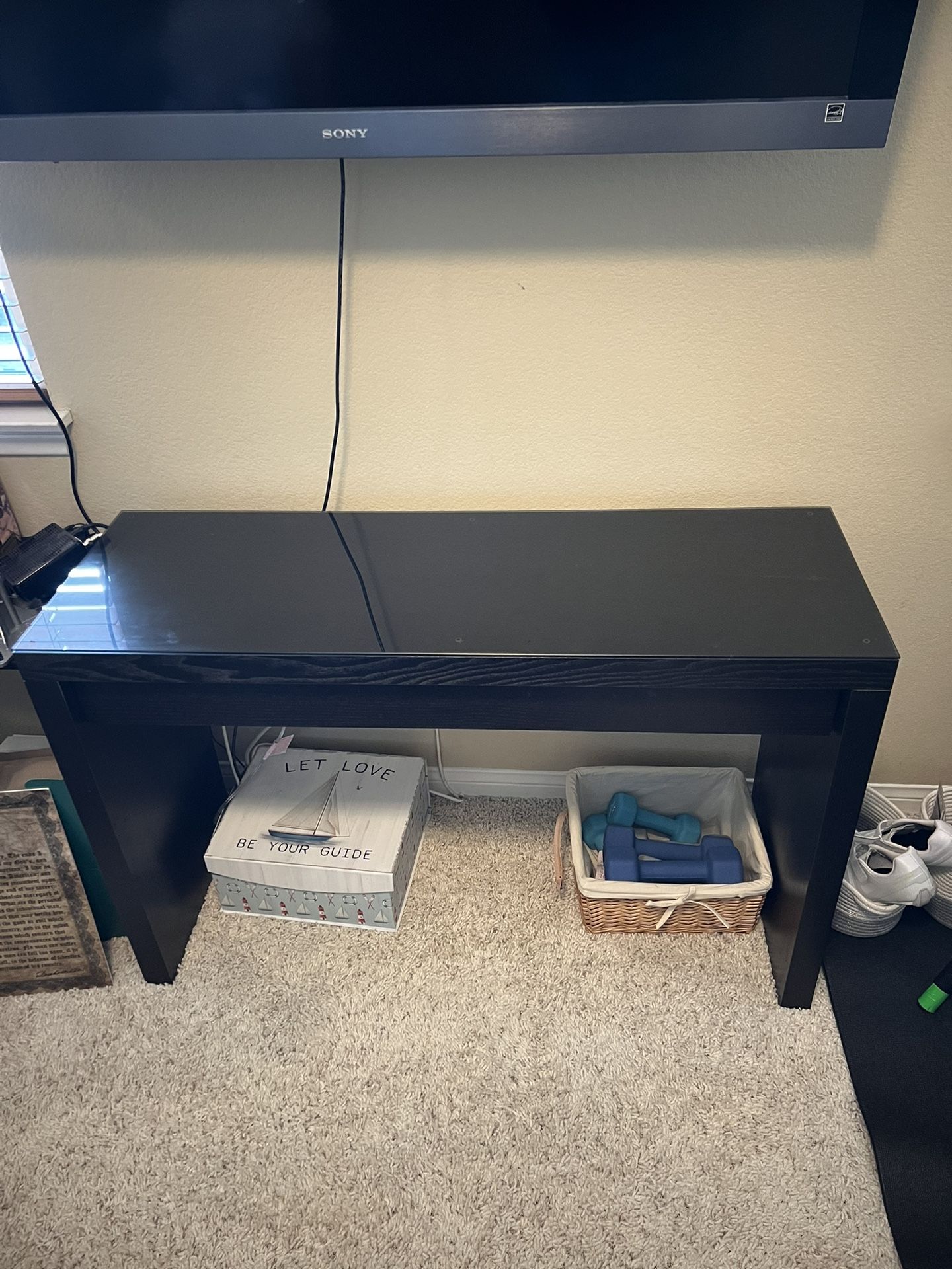 Black Wooden Desk With Glass Top