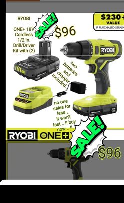 RYOBI
ONE+ 18V Cordless 1/2 in. Drill/Driver Kit with (2) Compact Batteries and Charger