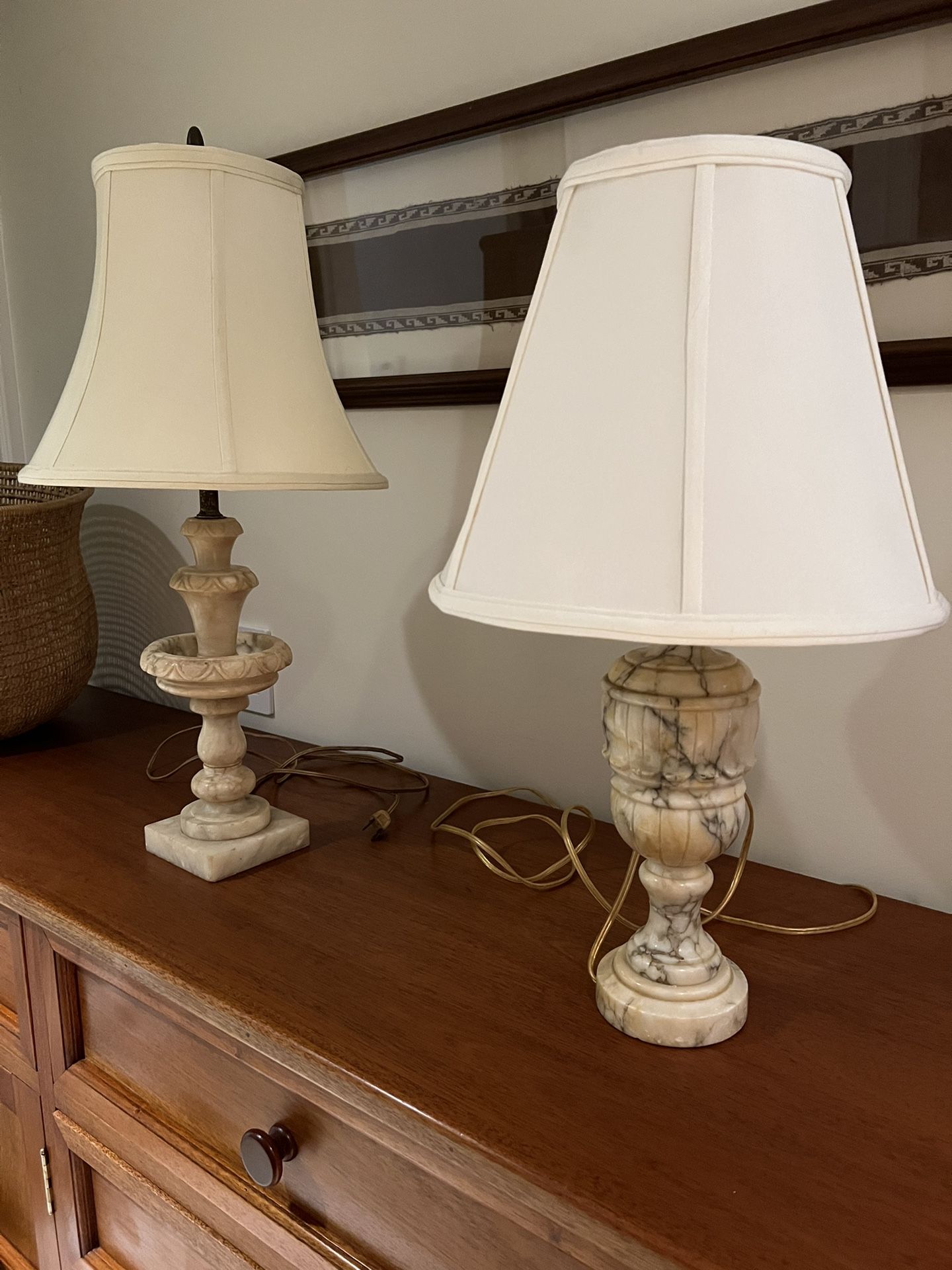 Onyx Table Lamps/Silk Shades