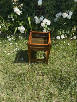 Vintage Solid Oak & Brass Plant Stand