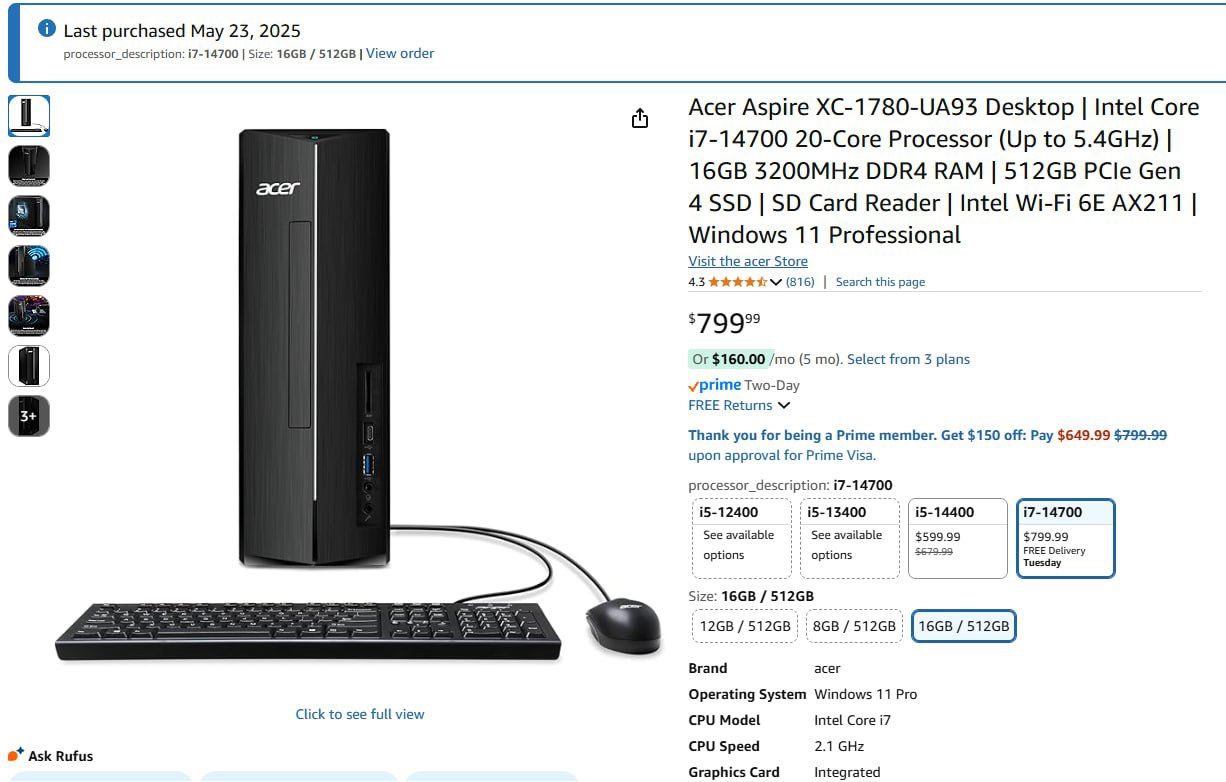Acer Aspire Computer NEW