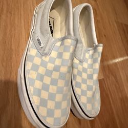 Vans Light Blue Checkerboard Slip-Ons