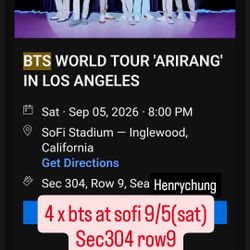 4 x BTS Tickets At Sofi Saturday September 5 2026